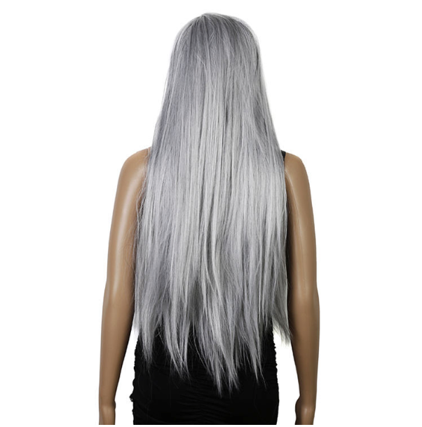 long grey hair, woman